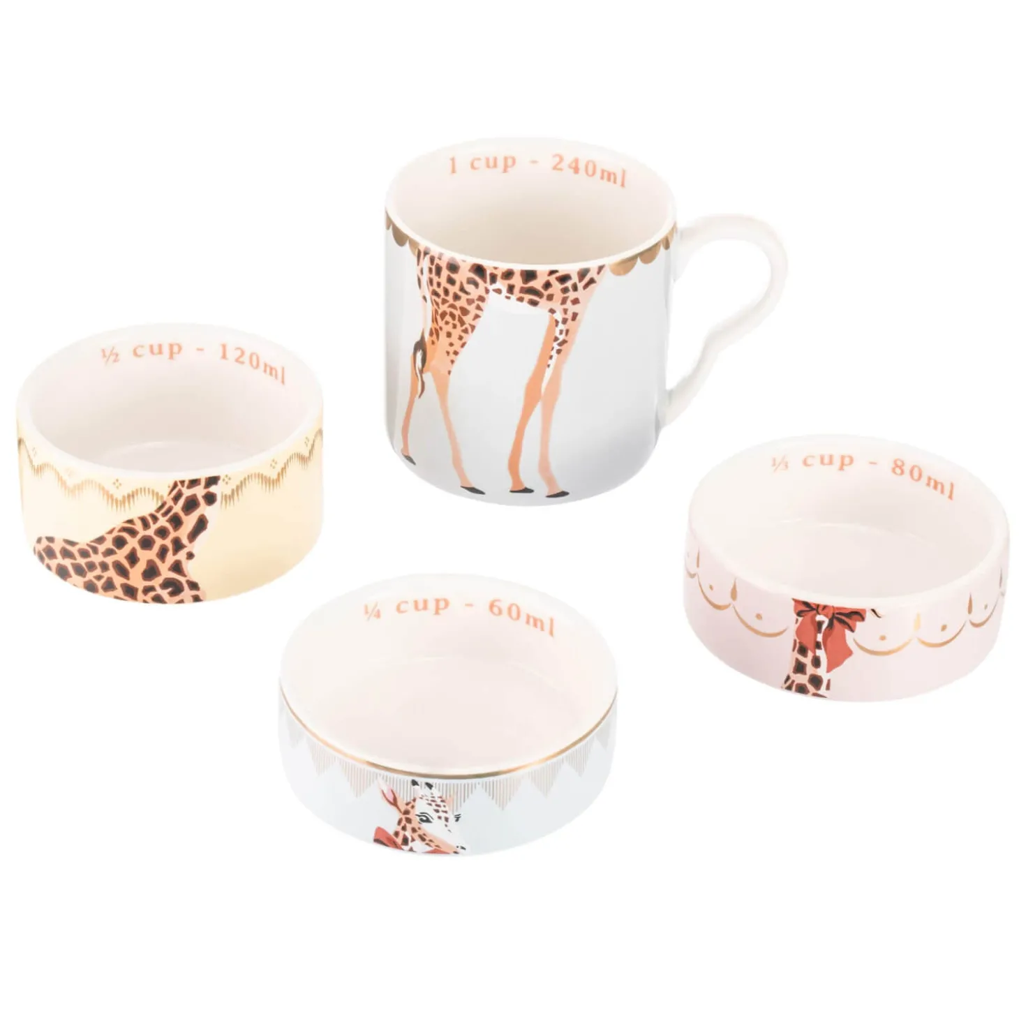 Yvonne Ellen 4-Piece Fine China Stacking Measuring Cups - Giraffe