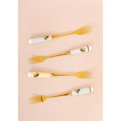 Yvonne Ellen Set Of 4 Cake Forks With China Handles - Bee