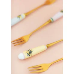 Yvonne Ellen Set Of 4 Cake Forks With China Handles - Bee