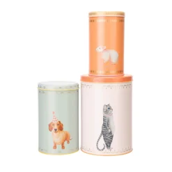 Yvonne Ellen Set Of 3 Cylinder Storage Tins - Sausage Doggie, Mousey & Pussy