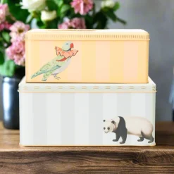 Yvonne Ellen Set Of 2 Rectangular Storage Tins - Panda & Parakeet